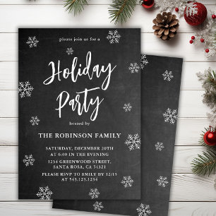 Rustic Chalkboard Snowflake Holiday Party Invitation