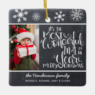 Rustic Chalkboard Snowflake Merry Christmas Ceramic Ornament