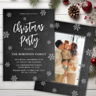 Rustic Chalkboard Snowflake Photo Christmas Party Invitation