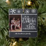 Rustic Chalkboard Snowflake Wonderful Time Ceramic Ceramic Ornament<br><div class="desc">Beautiful typography-based holiday ornament. "It's the most wonderful time of the year" appears in white hand-lettered typography on a charcoal grey chalkboard background accented with white snowflakes featuring a family photo.</div>
