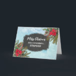 Rustic Chalkboard Stepdad Merry Christmas Card<br><div class="desc">Merry Christmas for stepdad card with rustic country chalkboard pattern and winter foliage with poinsettias.</div>