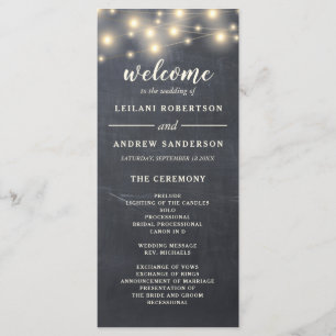 Rustic Chalkboard String Light Wedding Programme