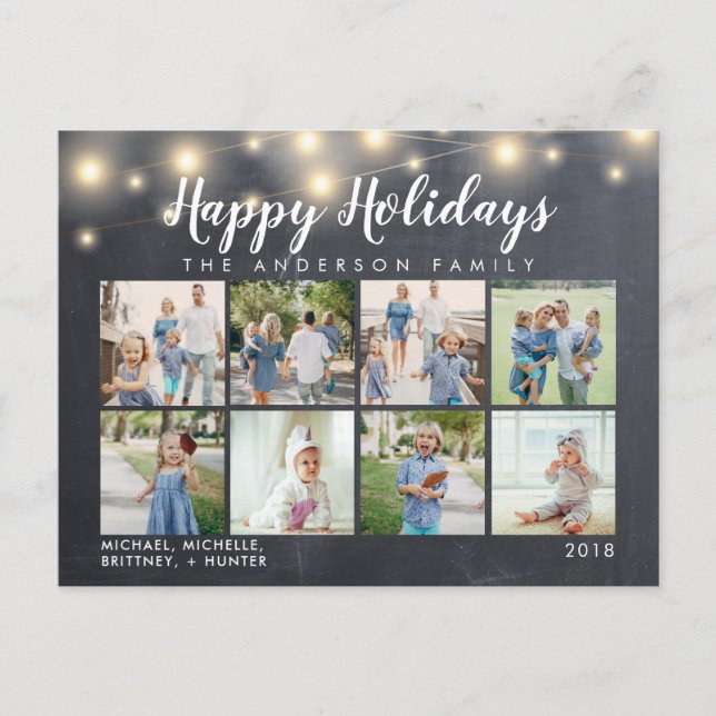 Rustic Chalkboard String Lights Photo Holiday Postcard (Front)