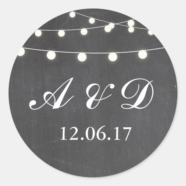 Rustic Chalkboard String Lights Stickers Labels (Front)
