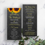 Rustic chalkboard sunflowers wedding program programme<br><div class="desc">Elegant country rustic wedding ceremony program template featuring two beautiful yellow orange sunflowers and a faux gold and white chic calligraphy lettering on a dark grey charcoal chalkboard background. Personalise it with your details! To make more changes, select CUSTOMIZE FURTHER option. Suitable for garden rustic country | summer or autumn...</div>