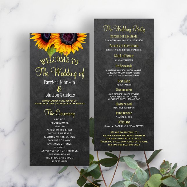 Rustic chalkboard sunflowers wedding program programme (Creator Uploaded)