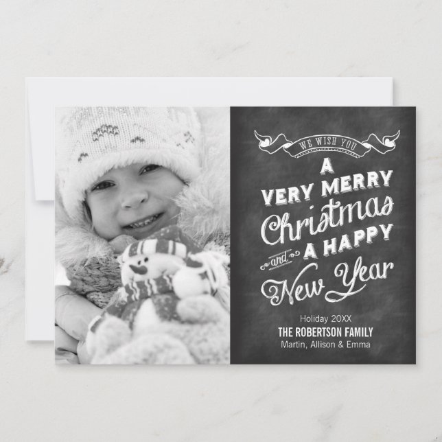 Rustic Chalkboard Typography Photo Holiday Card (Front)