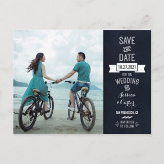 Rustic Chalkboard Typography Photo Save the Date Announcement Postcard