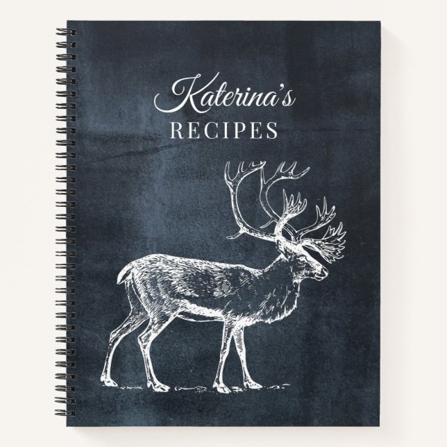 Rustic Chalkboard & Vintage Deer Recipe Cookbook  Notebook (Front)