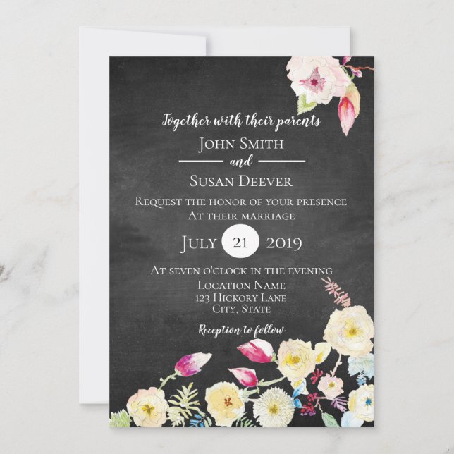 Rustic Chalkboard Vintage Floral Wedding Invitation (Front)