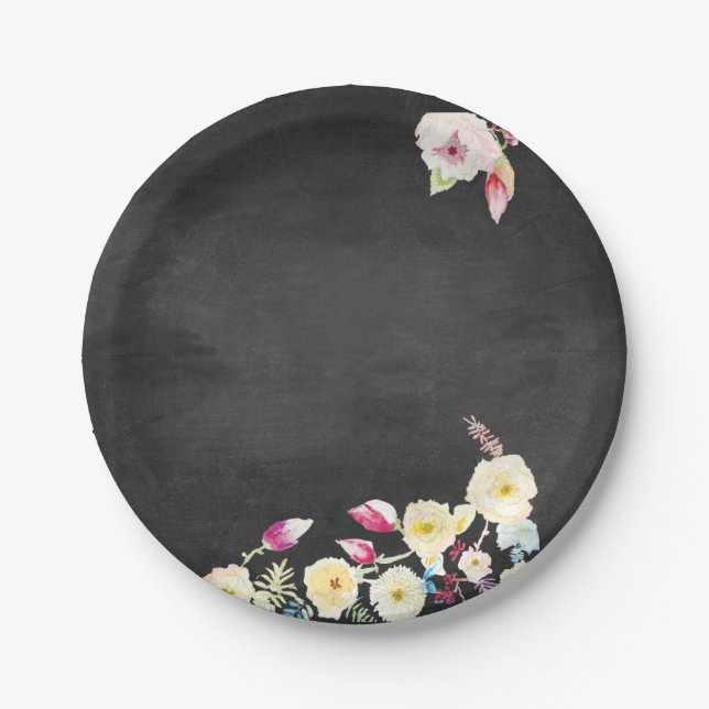 Rustic Chalkboard Vintage Floral Wedding Paper Plate (Front)