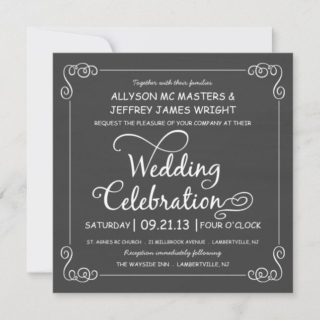 Rustic Chalkboard Wedding Celebration Invites (Front)