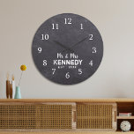 Rustic Chalkboard  Wedding Mr And Mrs<br><div class="desc">Wedding clock with a rustic chalkboard background. Personalize the farmhouse style clock with last name of the new couple for an unique weddiing anniversary gift.</div>