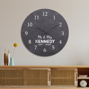 Rustic Chalkboard  Wedding Mr And Mrs Large Clock