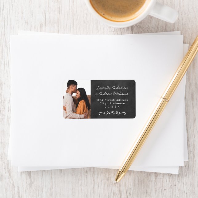 Rustic Chalkboard Wedding Photo Return Address Label (Insitu)