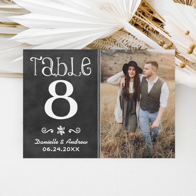 Rustic Chalkboard Wedding Photo Table Number Card (Creator Uploaded)