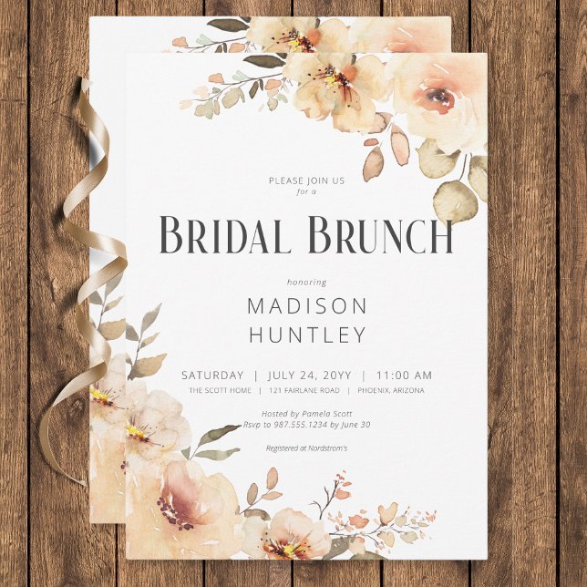 Rustic Champagne Cream Floral Bridal Brunch Invitation (Rustic Champagne Cream Floral Bridal Brunch Invitation)