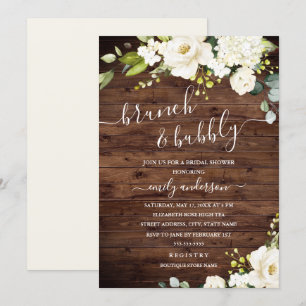 Rustic Champagne Floral Brunch And Bubbly Invitation