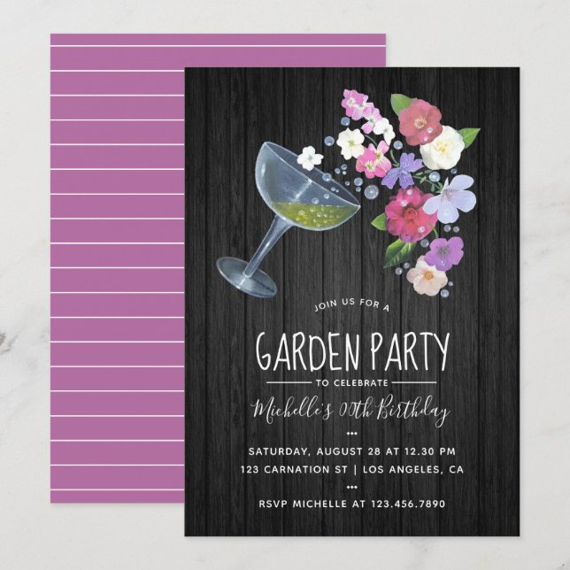 Rustic Champagne floral Garden Party Invitation (Front/Back)