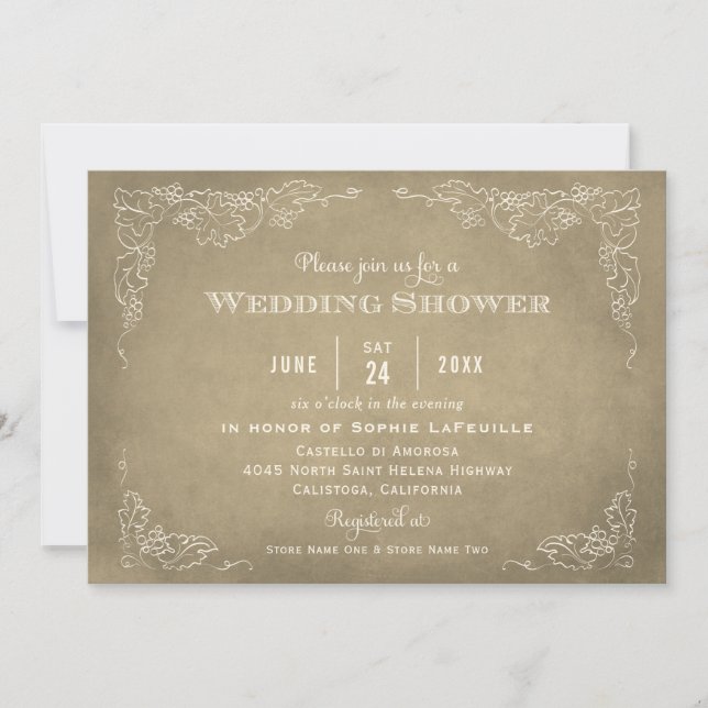 Rustic Champagne Gold Vineyard Wedding Shower Invitation (Front)