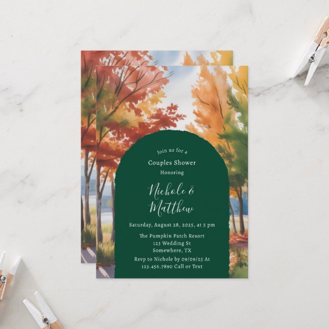 Rustic Changing of the Leaves Couples Shower Invitation (Front/Back In Situ)