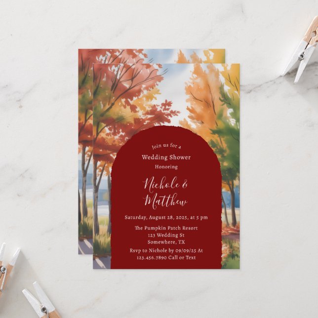 Rustic Changing of the Leaves Wedding Shower Invitation (Front/Back In Situ)
