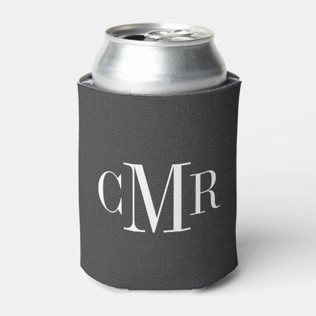 Rustic Charcoal Classic Monogram Can Cooler (Can Front)