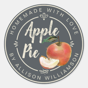 Rustic Charcoal Grey Homemade Apple Pie Classic Round Sticker