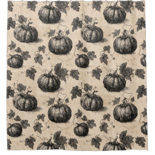 Rustic Charcoal Pumpkin and Vine Fall Shower Curtain