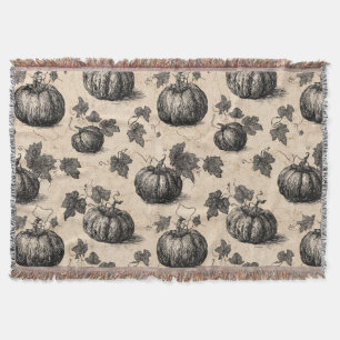 Rustic Charcoal Pumpkin and Vine Fall Throw Blanket
