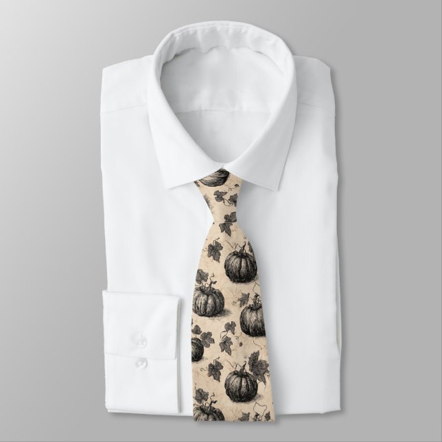 Rustic Charcoal Pumpkin and Vine Fall Tie (Tied)