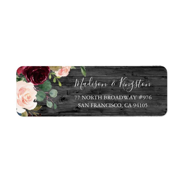 Rustic Charcoal Wood Burgundy Red Wine Wedding (Front)