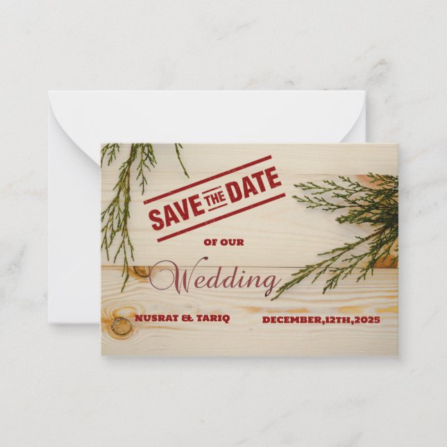 Rustic Charm: A Wood-Textured Save the Date Card (Front)