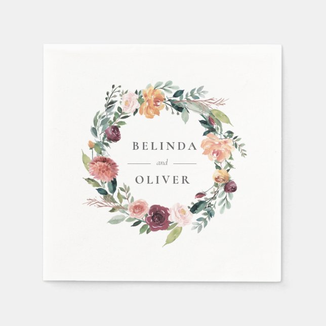 Rustic Charm Burgundy Blush Pink Floral Wedding Napkin (Front)