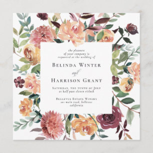 Rustic Charm SQ Burgundy Blush Pink Floral Wedding Invitation