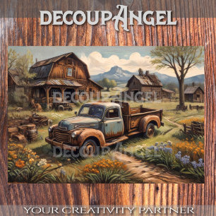 Rustic Charm: Vintage Pickup & Farmhouse Decoupage Tissue Paper
