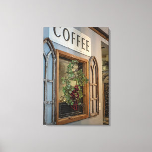 Rustic Charm: Vintage Window and Coffee Sign
