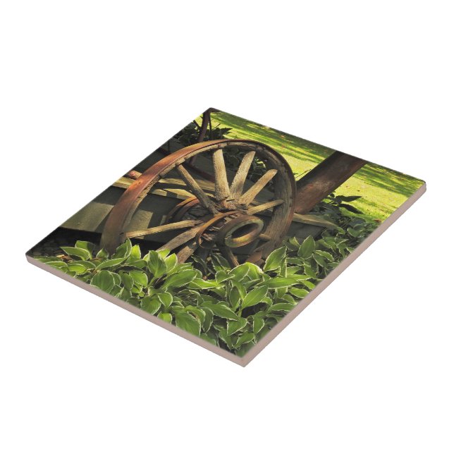 Rustic Charm – Weathered Wagon Wheel Photography Tile (Side)