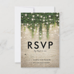 Rustic Chateau Stone Church Lights Wedding RSVP Card