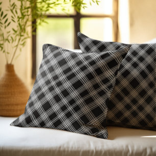 Rustic Checkered Pattern Plaid Fabric Color Black Cushion
