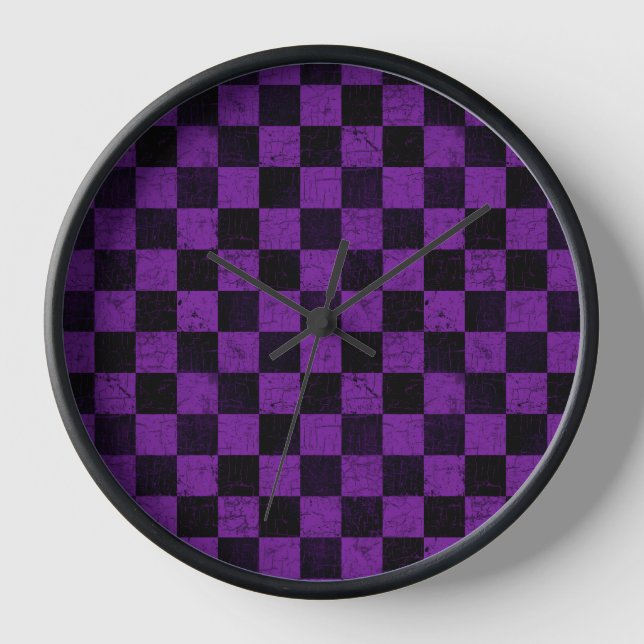 Rustic Checks, Purple and Black Clock (Front)