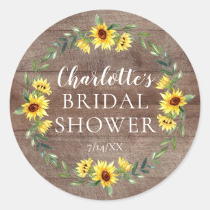 Rustic Cheerful Yellow Sunflower Bridal Shower Classic Round Sticker