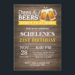 Rustic Cheers and Beers 21st Birthday Invitation<br><div class="desc">Rustic Cheers and Beers 21st Birthday Invitation Card. Adult Birthday. Yellow. 16th 18th 20th 21st 30th 40th 50th 60th 70th 80th 90th 100th. Any Age. For further customisation,  please click the "Customise it" button and use our design tool to modify this template.</div>