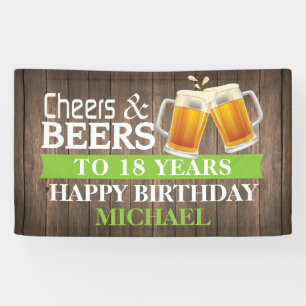 Rustic Cheers and Beers Happy 18th Birthday Green Banner