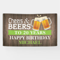 Rustic Cheers and Beers Happy 20th Birthday Green
