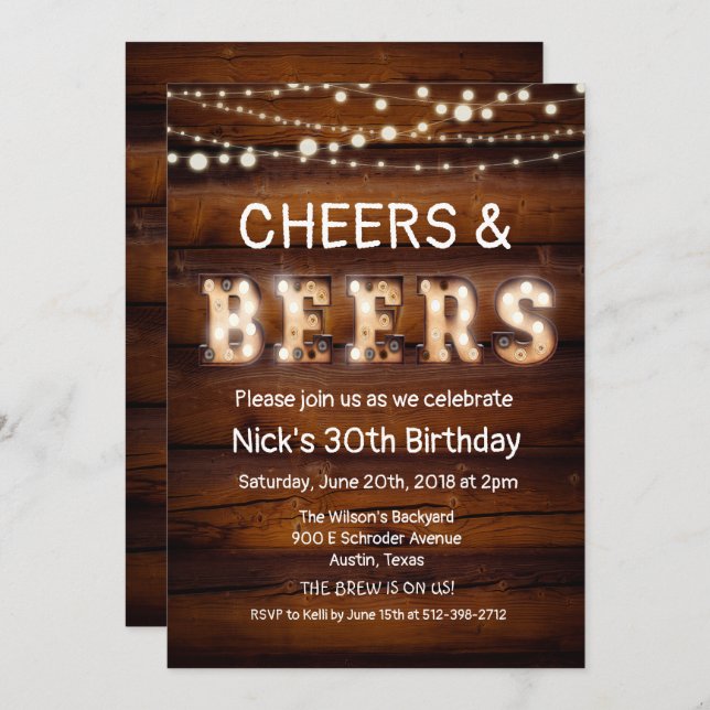 Rustic Cheers and Beers Invitation (Front/Back)