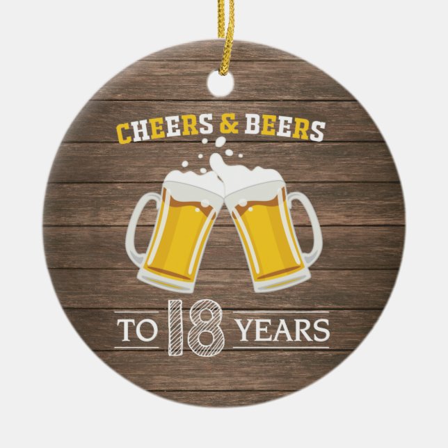 Rustic Cheers and Beers to 18 Years Ceramic Tree Decoration (Front)