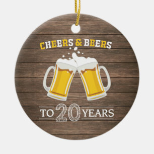 Rustic Cheers and Beers to 20 Years Ceramic Tree Decoration