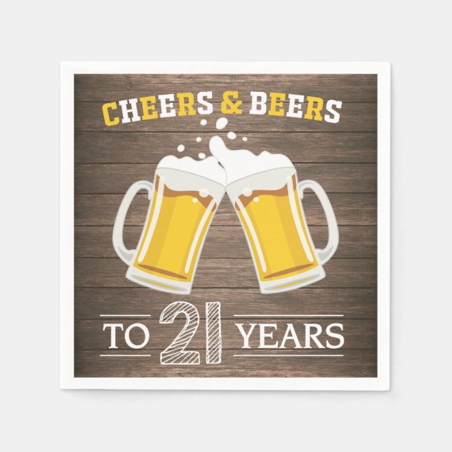 Rustic Cheers and Beers to 21 Years Napkins (Front)