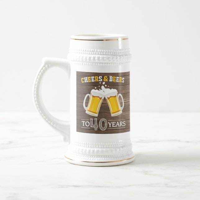 Rustic Cheers and Beers to 40 Years Beer Stein (Left)